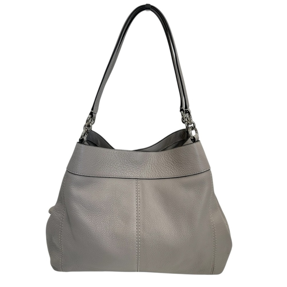 COACH Lexy Grey Birch Pebble Leather Shoulder Bag Large Silver Hardware NWT $398 - Picture 4 of 9